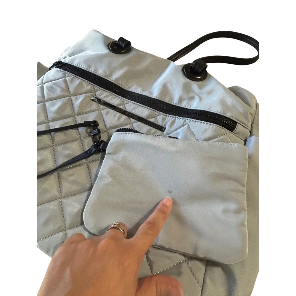 Steve Madden Quilted Nylon Tote Bag Blue Grey‎ Shoulder Bag with Pouch